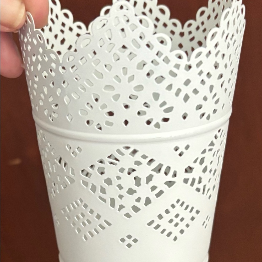 25 White Lace Cutout Metal candle holders